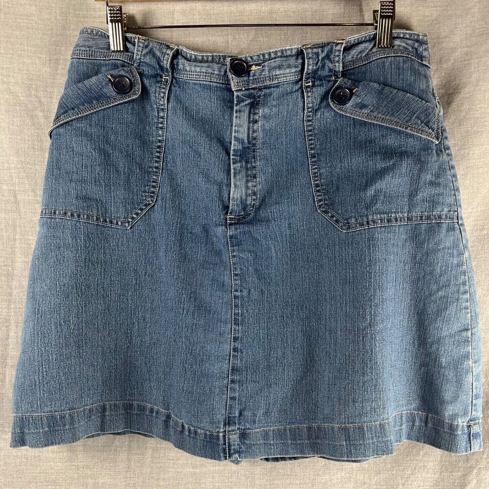 VTG White Stag Skort Women's Size 12 Blue Jean Denim Y2K Flap Pocket Big Button